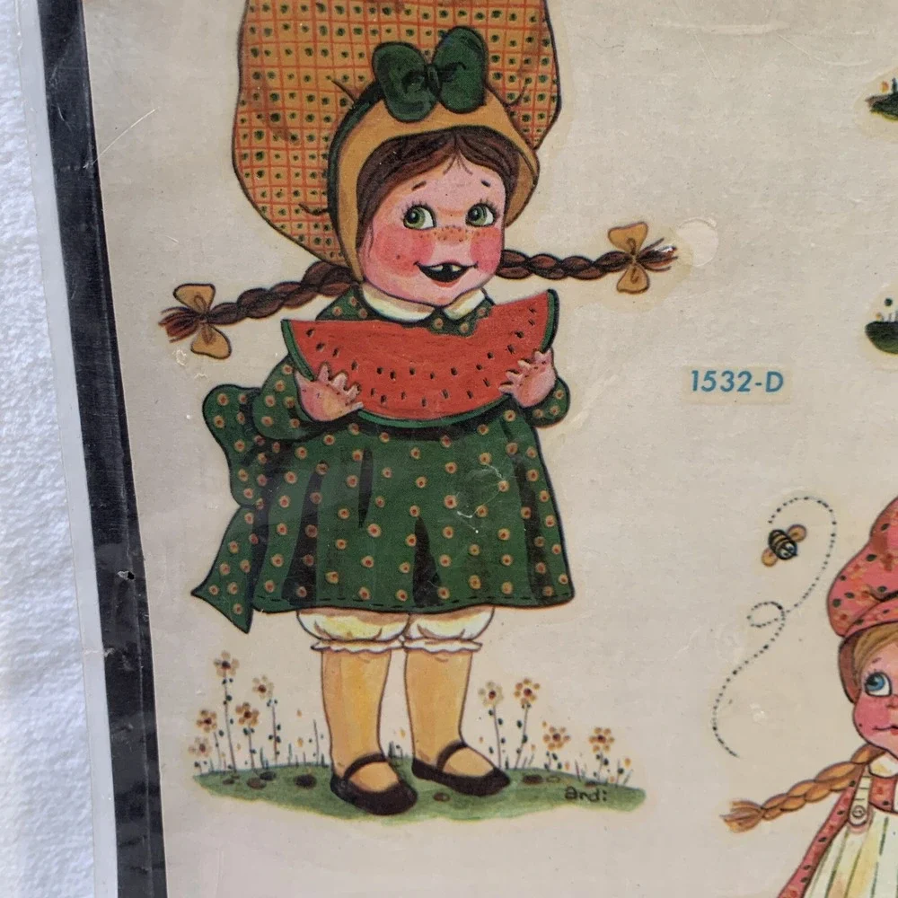 Meyercord Decals Vintage Watermelon Bonnet Girls Dog Flowers Original 1532-D NOS